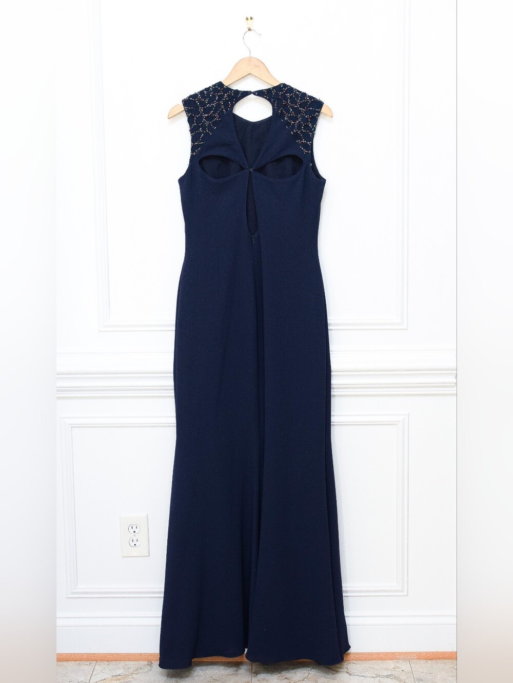 Badgley Mischka Beaded Cut Out Evening Gown Floor Length Blue Formal Size 12 - Picture 7 of 16
